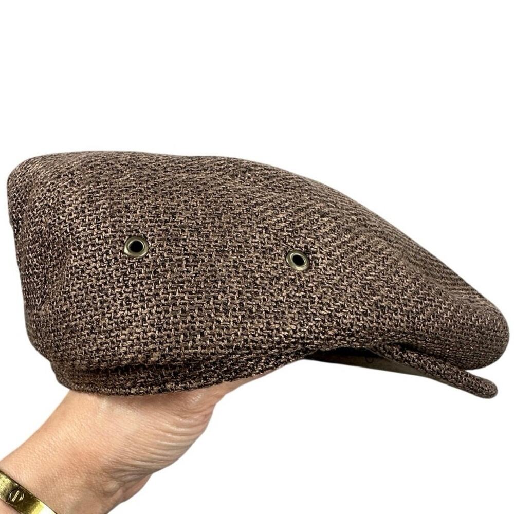 Hat Ivy Flat Cap Woven Tweed Eyelets Brown L
